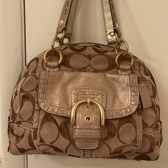 Vintage Coach monogram large bag with gold leather accents - Picture 5 of 14